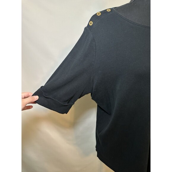 Lauren Ralph Lauren Black Short Sleeve Shirt Gold Button Women's Plus‎ 1X - Picture 5 of 10